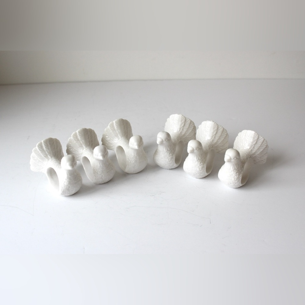 Set of 6 White Porcelain Dove Napkin Rings, Vintage Shafford Holders, Set of Six